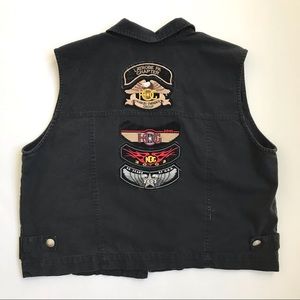Black Vest with Harley-Davidson Patches and Faux Buffalo Nickel Buttons XL